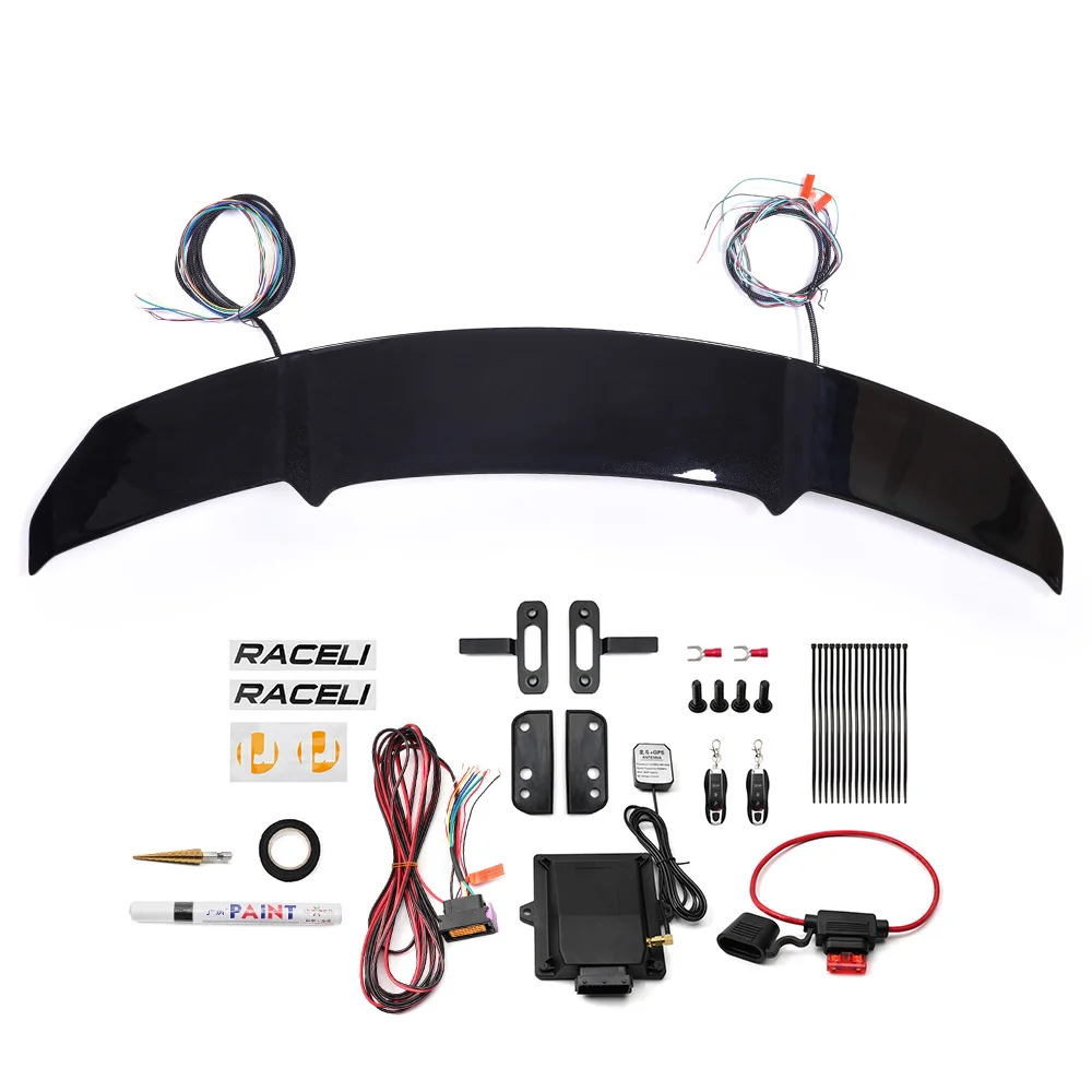 Car Speed Following Electric Lift Tail Fin Carbon Fiber Automatic Fixed Wing Three Box Car V Type Spoiler Car Modification
