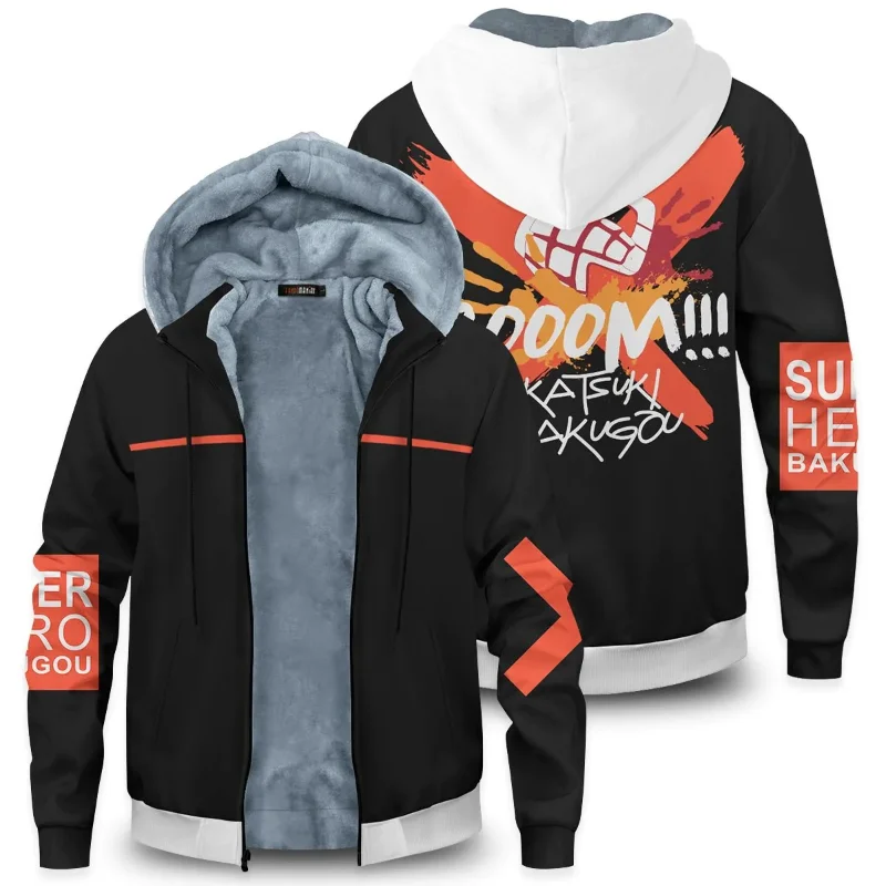 

Anime My Hero Academia Velvet Thick Warm Winter Oversized Hoodie Coat Zip Up Sweatshirt Winter Top Plus Size Coat Plush Jacket