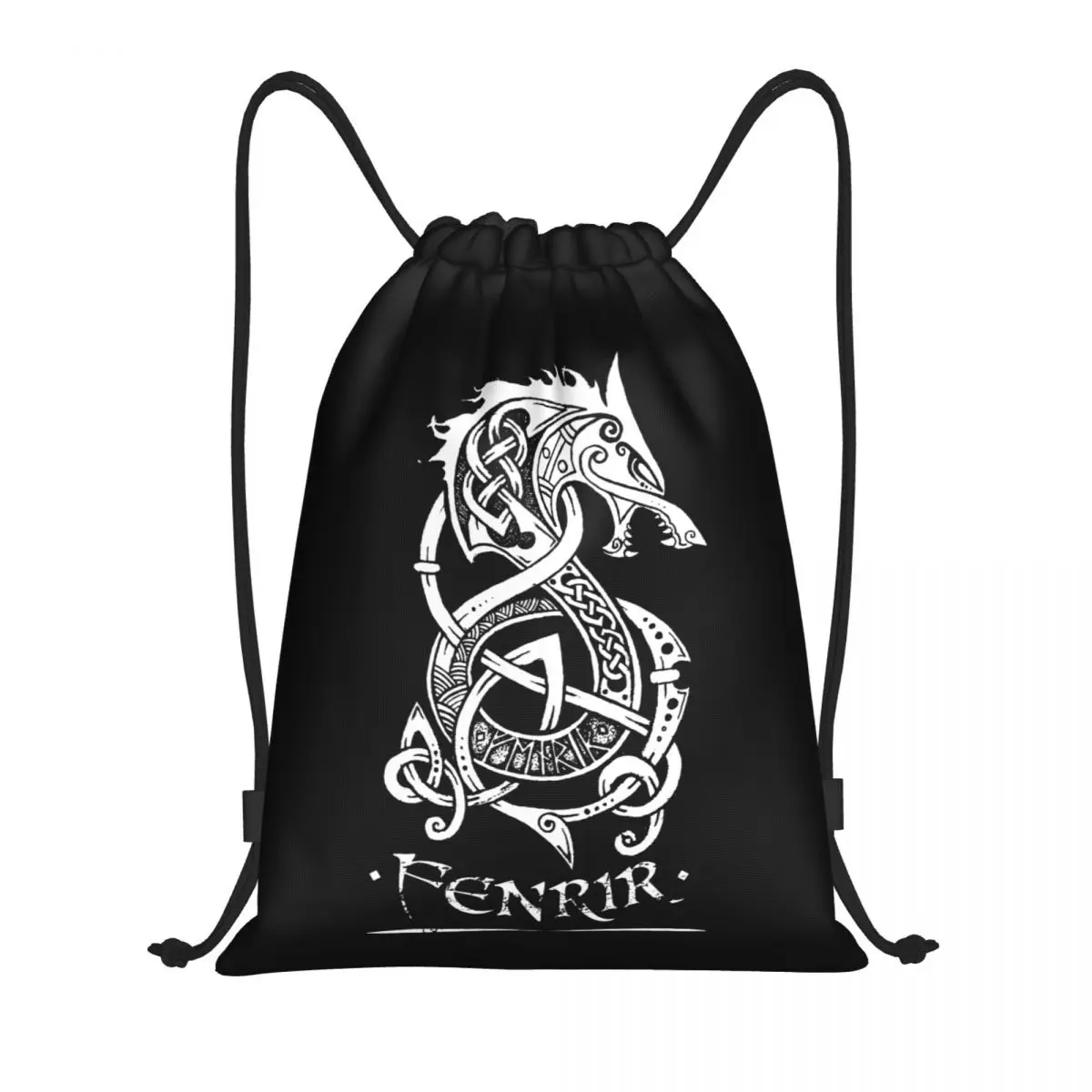 Fenrir Viking Escudo Mochila, Vikings Drawstring Malas, Gym Bag, Engraçado gráfico cobertor rolo aconchegante mochila, Grayscale, Novidade engraçada