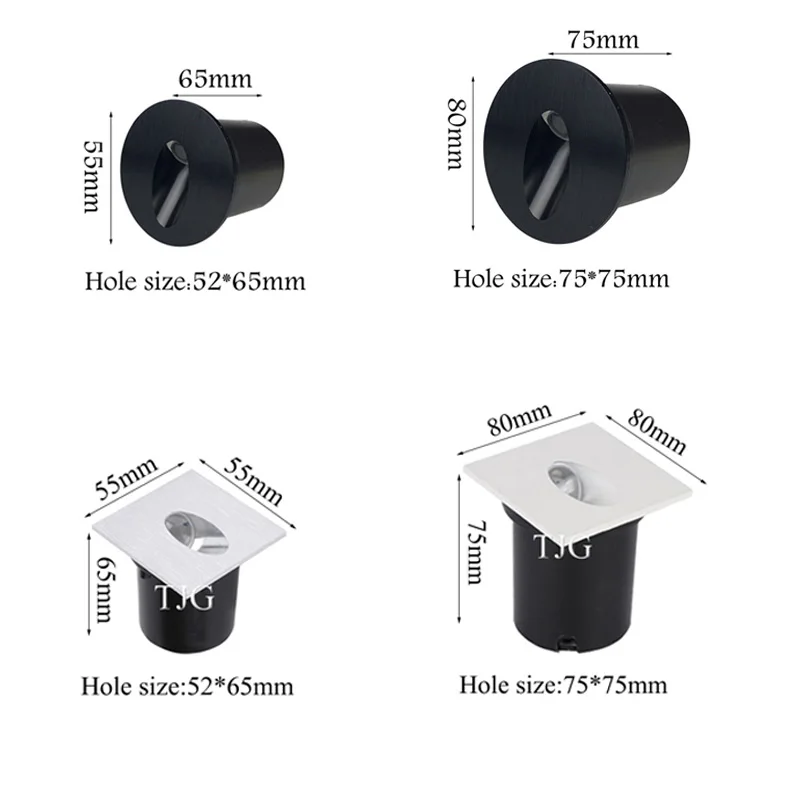 LED Floor Wall Lamp Embedded Stair Step Corridor Lamp 1W 3W AC85-265V Night Light Indoor Wall Footlight DC12V  55MM 80MM