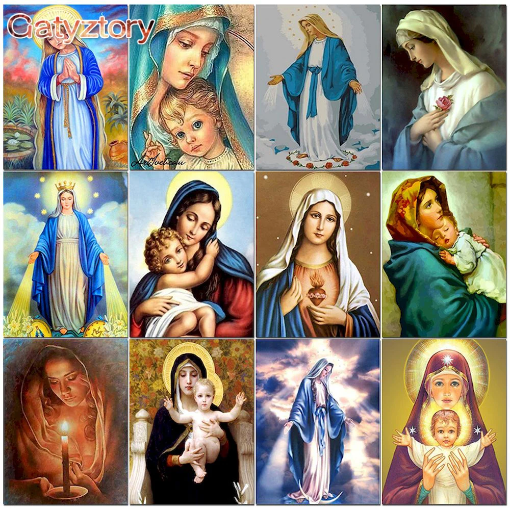

GATYZTORY DIY Crafts Painting By Numbers Kits The Virgin Mary Figure Picture By Number Hand Painted Acrylic Paint Home Decoratio