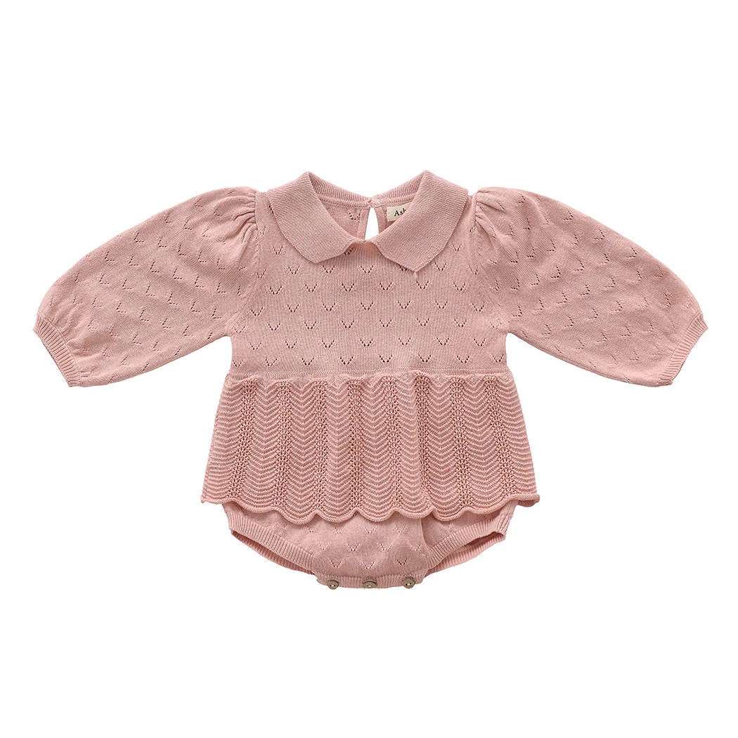 0-24M Spring Baby Girl Romper Dress Infant Long Sleeve Knitted Rompers Toddler Lace Tutu Jumpsuit Newborn Knitted Hollow Outfits