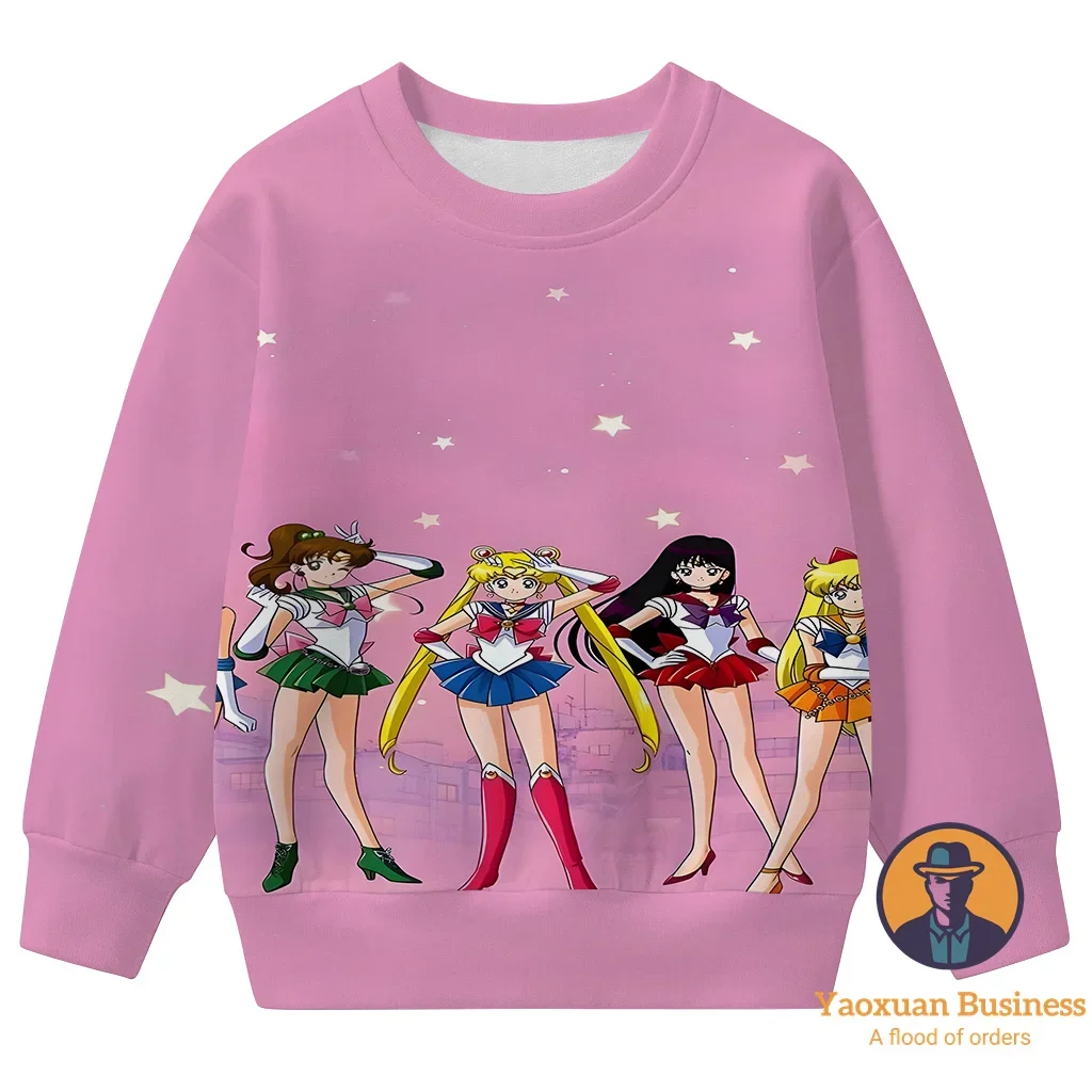 

2025 Hot Sale Sailor Moon Boys Girls Children 3D Cartoon Printed Crew Neck Sweatshirt Pretty Warm Windproof Cute Autumn Winter
