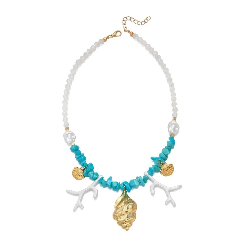 Light Blue Starfish Conch Pendant Necklace Bohemian Handmade Shell Beaded Necklace Tassels Jewelry Accessories