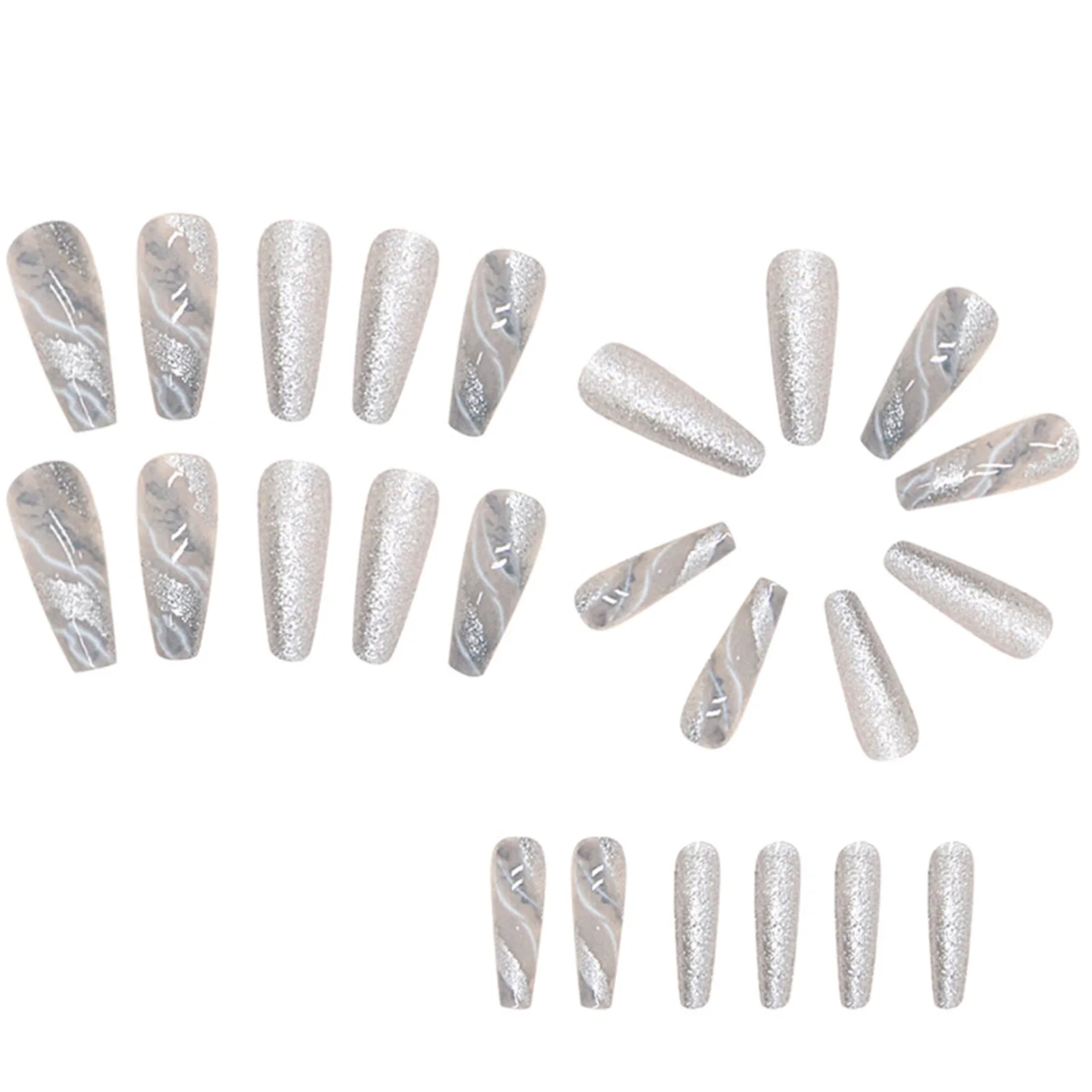 Silver Flash Powder False Nails Charming Comfortable Wearing Nails for Fingernail DIY at Home