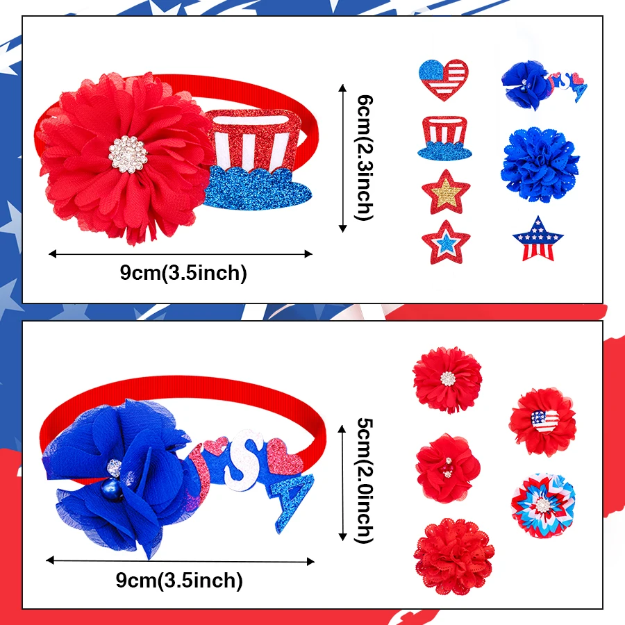 10PCS Fashion Dog Bowties For Independence Day Party Adjustable Pet Accessories For Dogs and Cats Small Dog Bow Ties Supplies