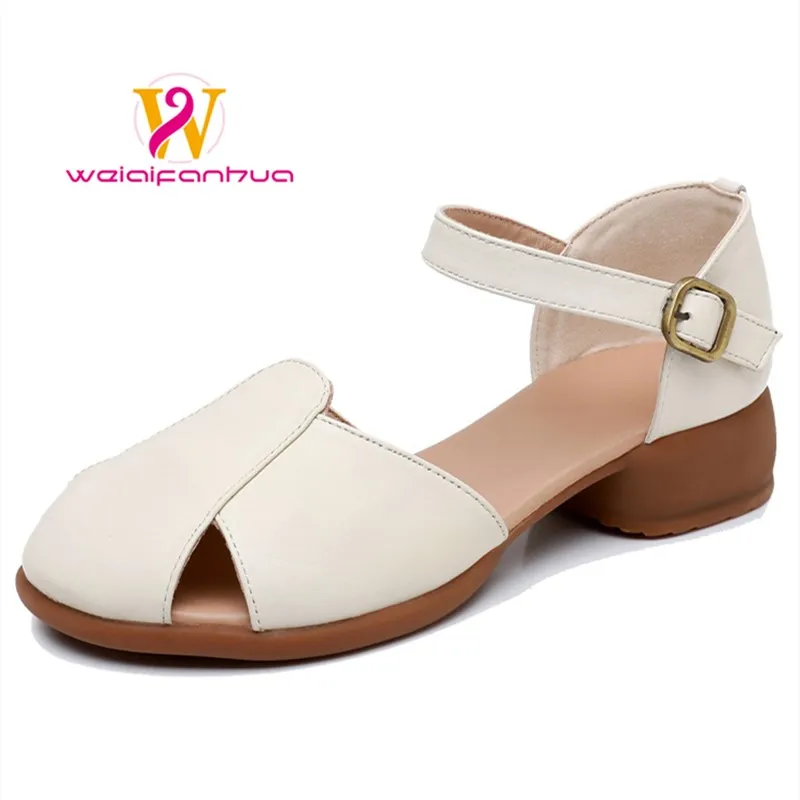 

Женские кожаные сандалии на низком каблуке 2026: Новинка в римском ретро-стиле, с ремешком на подъеме, женская обувь, обувь для мам, люксовые сандалии