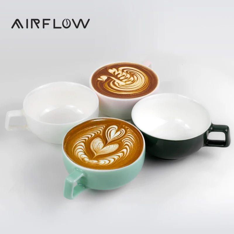 AIRFLOW Ceramic Coffee Cup Professional Embossed Latte Cup 240ml With Handle Milk Tea Cup Latte Espresso Vintage Coffee Mug