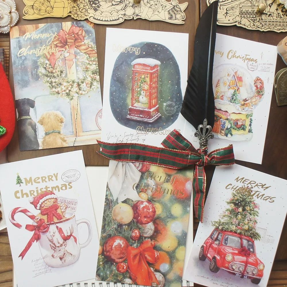 

15pcs Gold Christmas Tree Crystal Ball Card As Scrapbooking Party Invitation DIY Decoration Gift Card Message Card Postcard