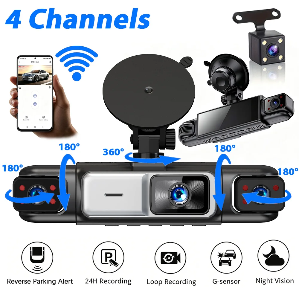 

Car Dash Cam 3/4 Cameras Black Box WIFI 24/7 Parking Reverse Parking Alert Video Recorder Loop Recording G-Sensor Car DVR