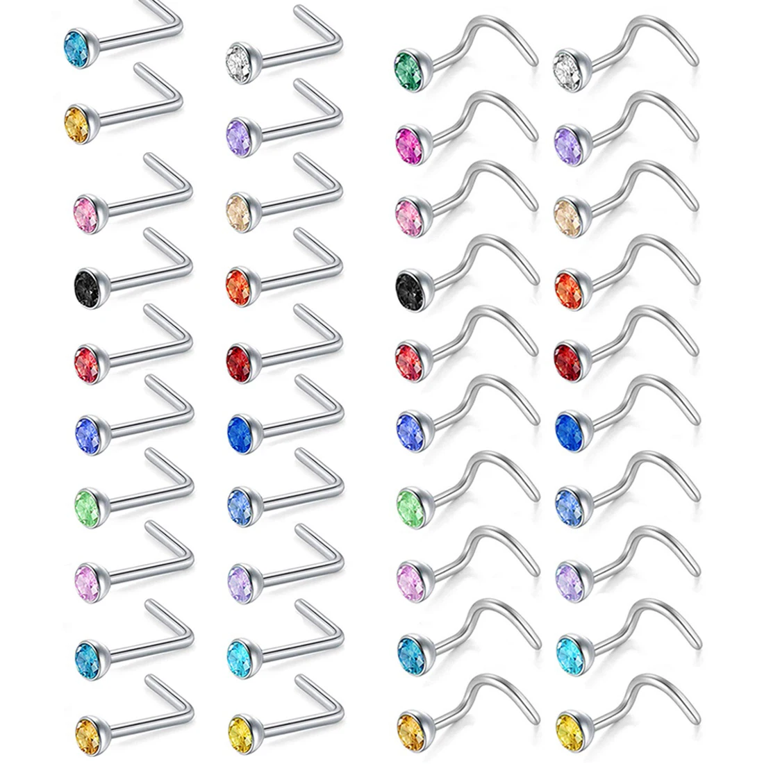 30Pcs 14G-6G Acrylic Septum Stretcher Kit Pincher Tapers Septum Ring C Shape Expander with Black O-Rings for Stretching Pierced