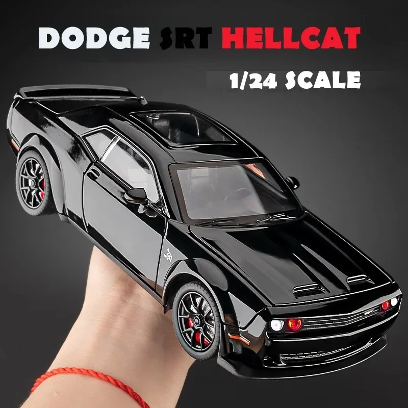 1:24 Dodge Challenger Hellcat SRT Alloy Scale Car Model Diecast Metal Miniature Car Sound＆Light Collection Children Toy Vehicle