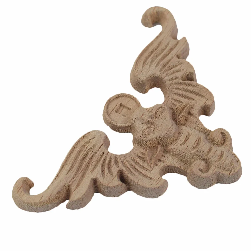10PCS Wood Decal Wooden Figurines Wood Applique Onlay Carved Exquisite Unique Wooden Furniture Accessories Decoration Decal