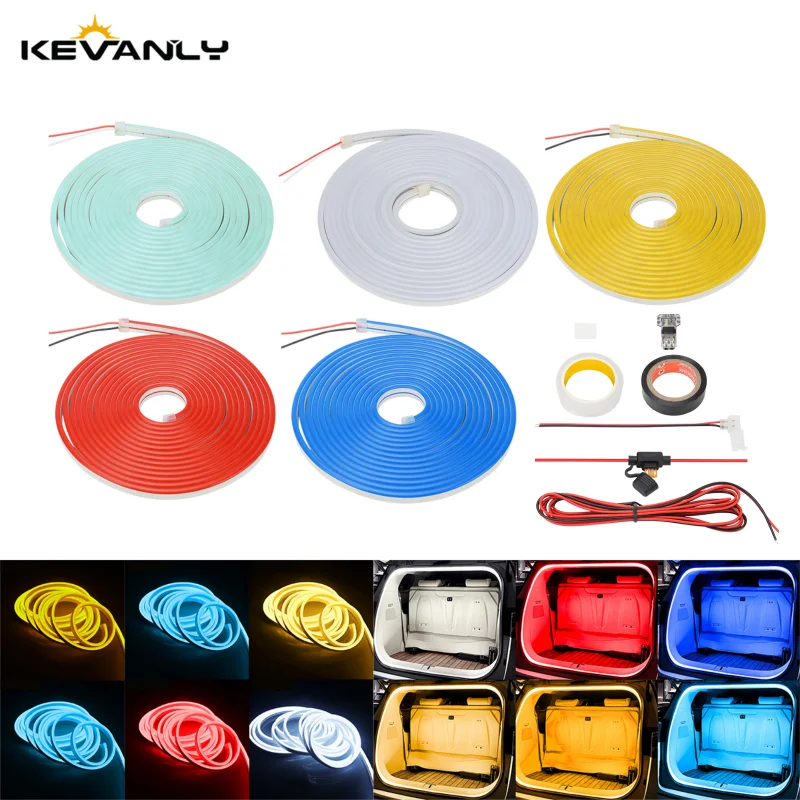 5M 12V Car Rear Trunk Brighten LED Strip Modified Lighting for Waterproof Flexible Luggage Light Universal connector Plug & Play
