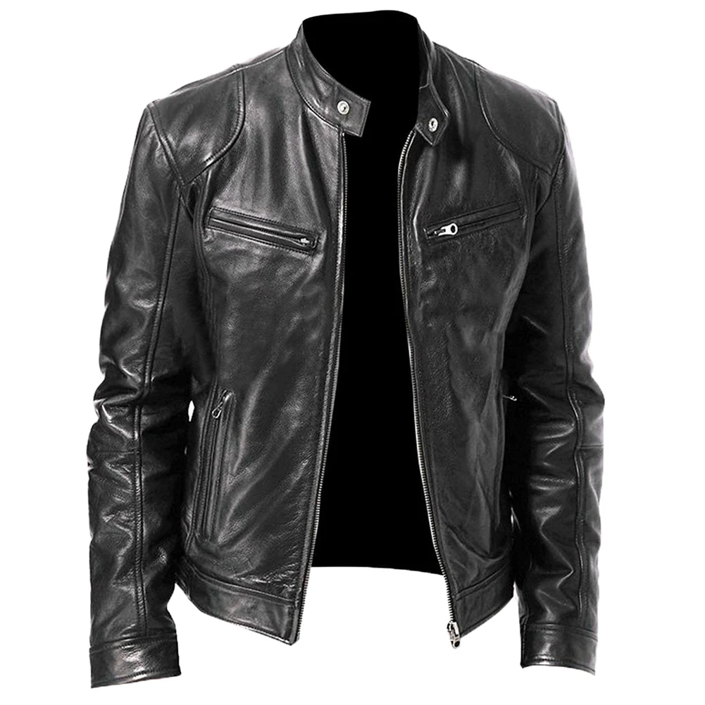 new 2022 Autumn Men Fashion Motorcycle Leather Jacket fit Coat Casual Zipper jacket