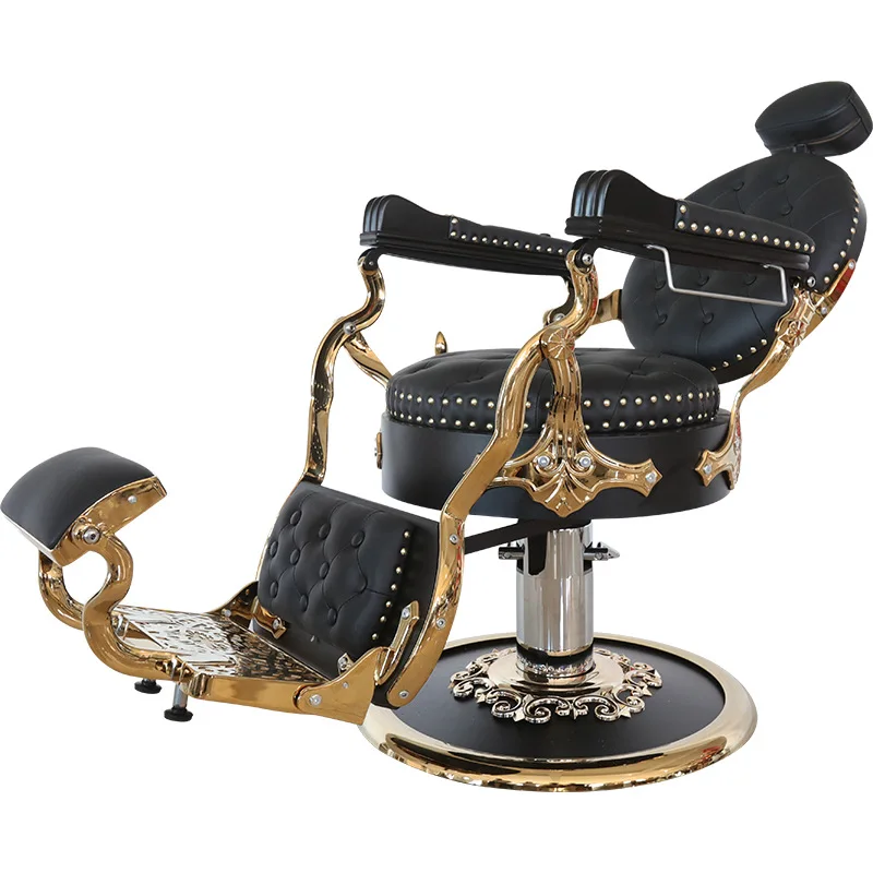 

Barber shop hair salon chair lift down salon golden retro oil head big men's cut