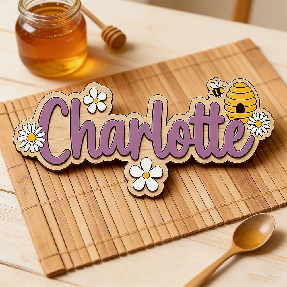 

Деревянная табличка с именем на заказ в стиле пчелиного улья для детской комнаты, декор для стен, подарок на тематическую вечеринку с пчелами, подарок на бэби-шауэр