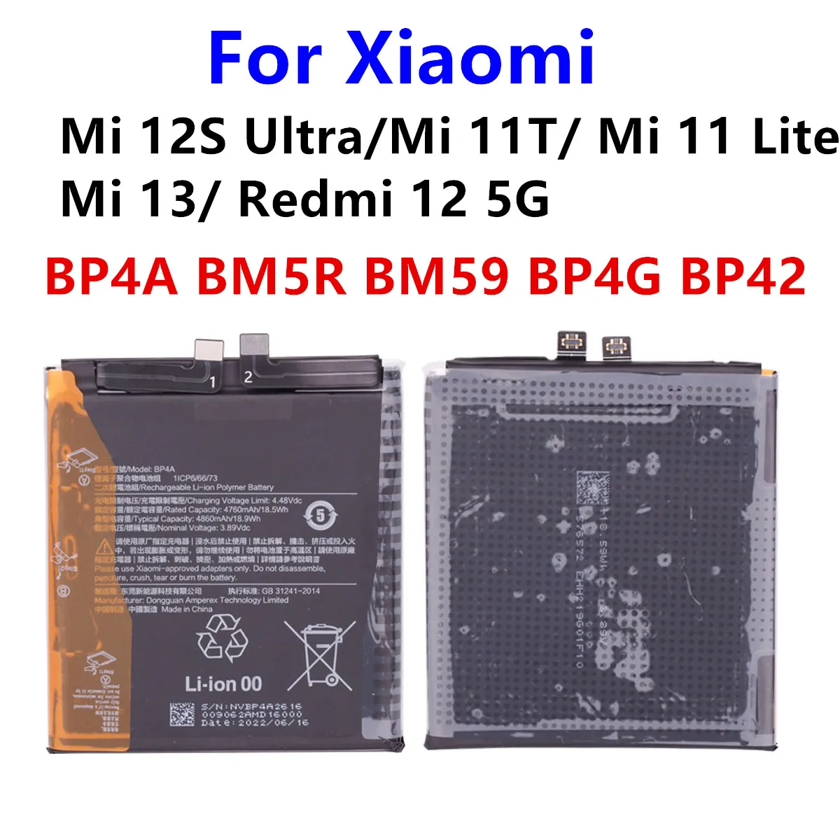 

Brand New Battery BP4A BM5R BM59 BP4G BP42 For Xiaomi Mi 12S Ultra 13 /Mi 11 Lite 11T /Redmi 12 5G Phone Batteries Tools