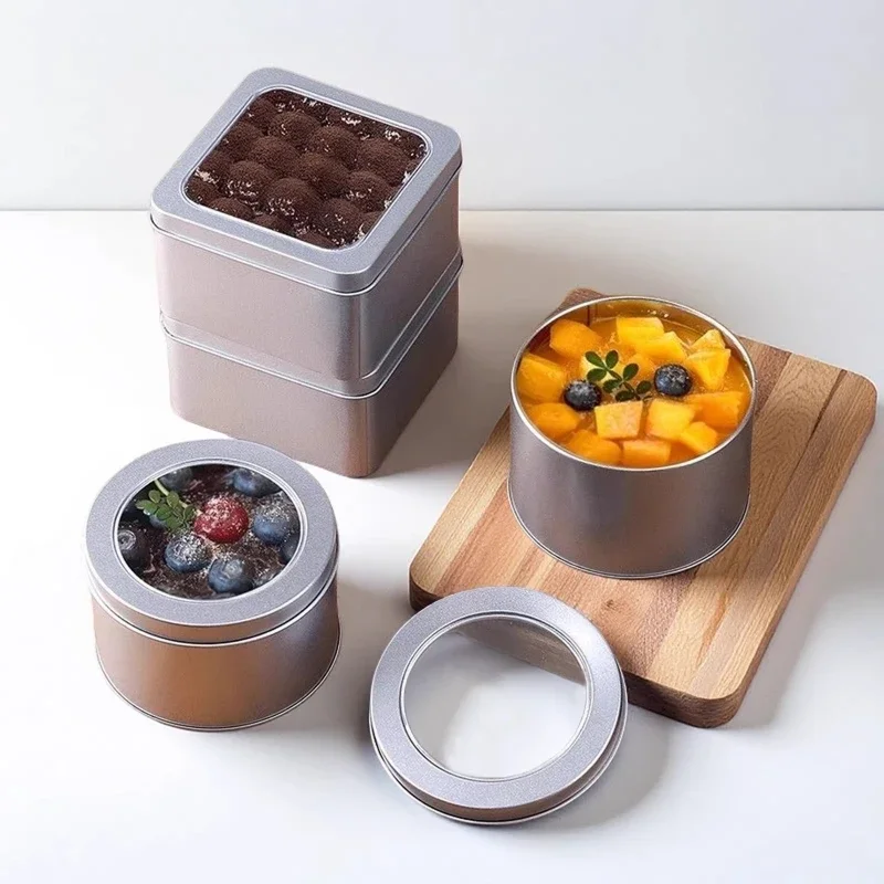 Square Transparent Lid Thousand Layer Mousse Small Cake Jar Circular Jar Dessert Ice Cream Packaging Box Takeaway for Home Use