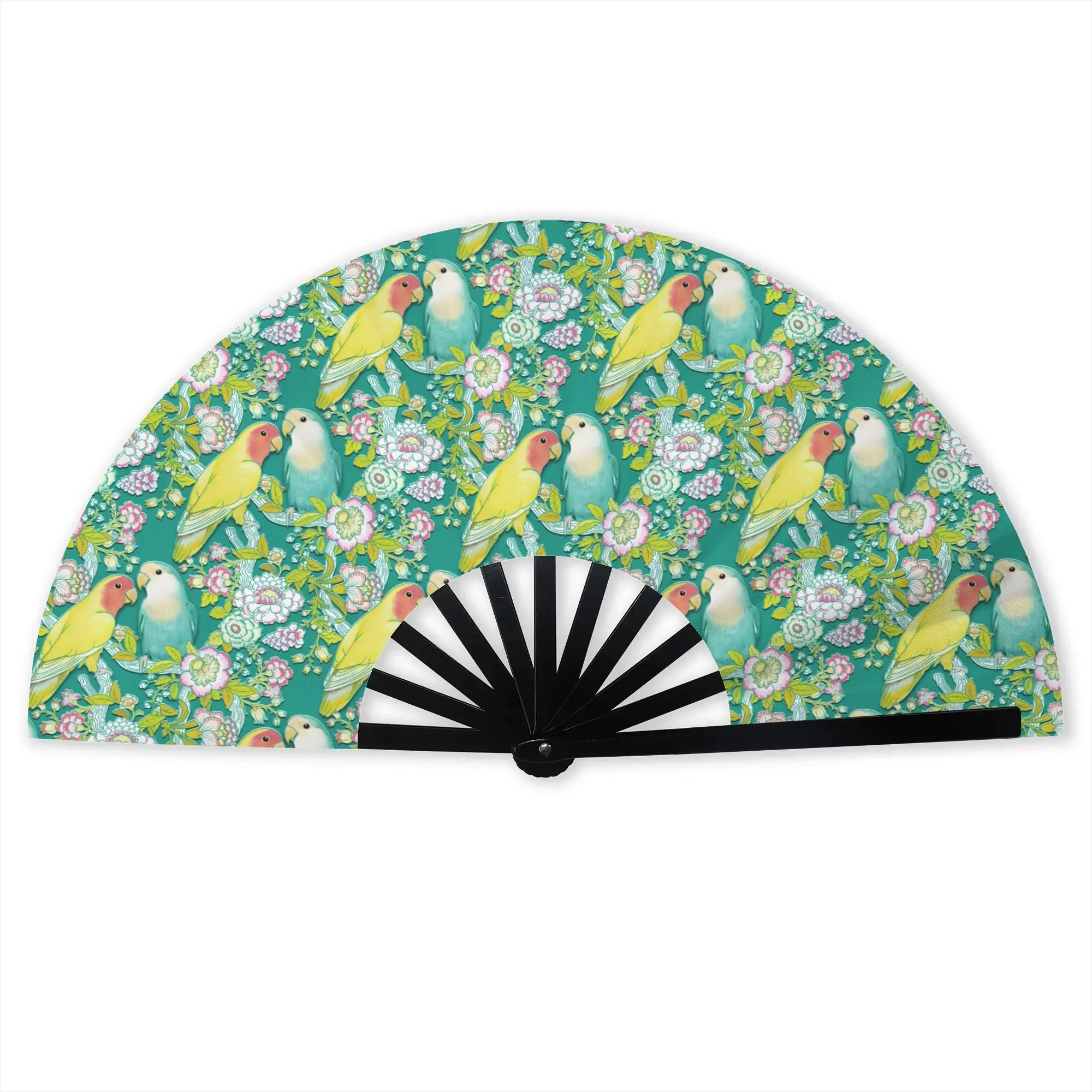 Cute Tropical Parrots Birds  Stylish Hand Fan Women Cockatiel Macaw Parrotlet Printed Polyester Fan  Aesthetic For Dancing Gift