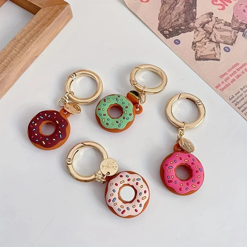 Cases Cartoon Donuts Key Ring Silicone Soft Universal Finger Strap Charm Lanyard Tracker Locator Device Creative Keychain Holder