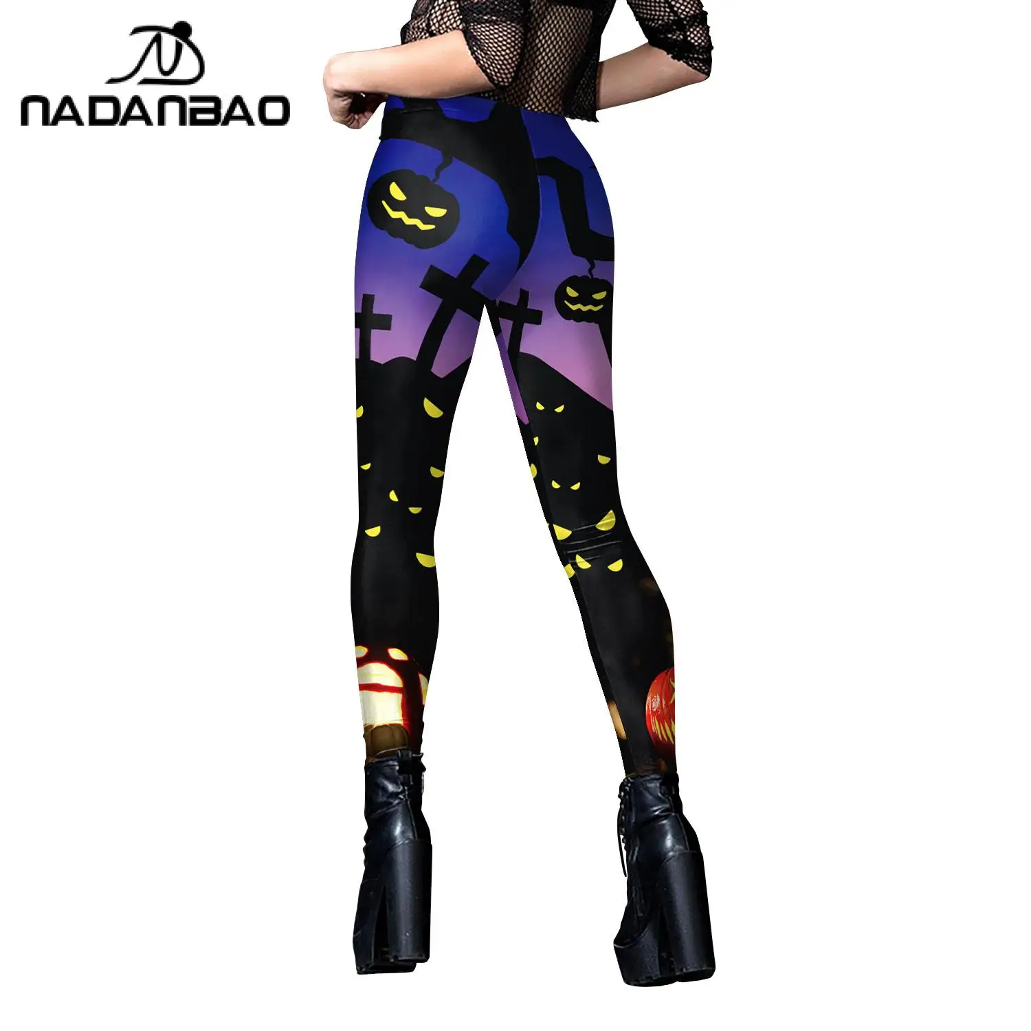 Nadanbao Halloween Leggings Horror Pumpkin Head 3D Printing Elastic Tights Cosplay Wear Street Casual Trousers