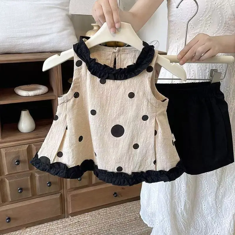 

Girls' Summer Outfit Set New Style Children's Cotton-Linen Korean Style Sleeveless Vest Fashionable Two-Piece Set for Babies