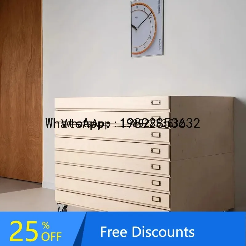 

DF Simple Modern File Cabinet Oak Color Movable File Storage Organizer Small Apartment Living Room Sideboard