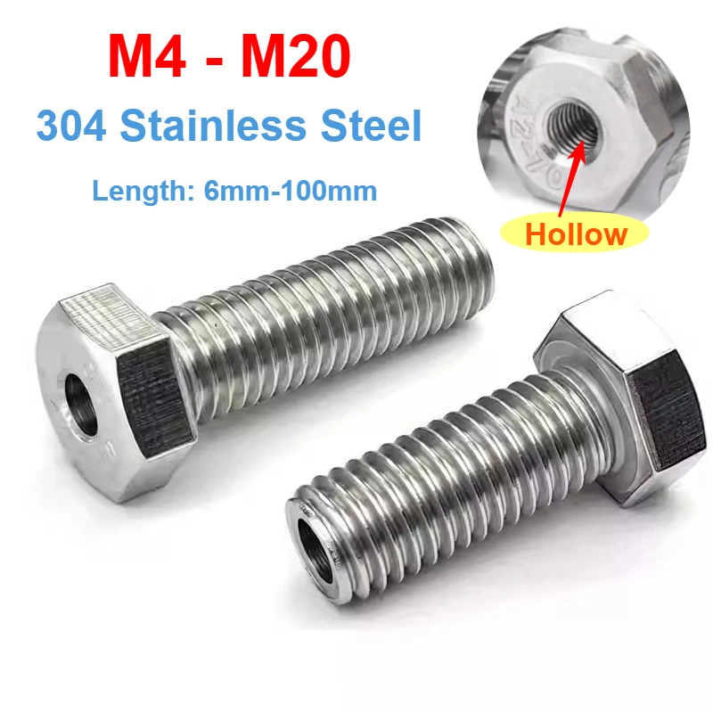 M4 M5 M6 M8 M10 M12 M14 M16 M20 304 Stainless Steel Outer Hexagon Hollow Screw Hollow Bolt Mask Machine Through Hole Screw