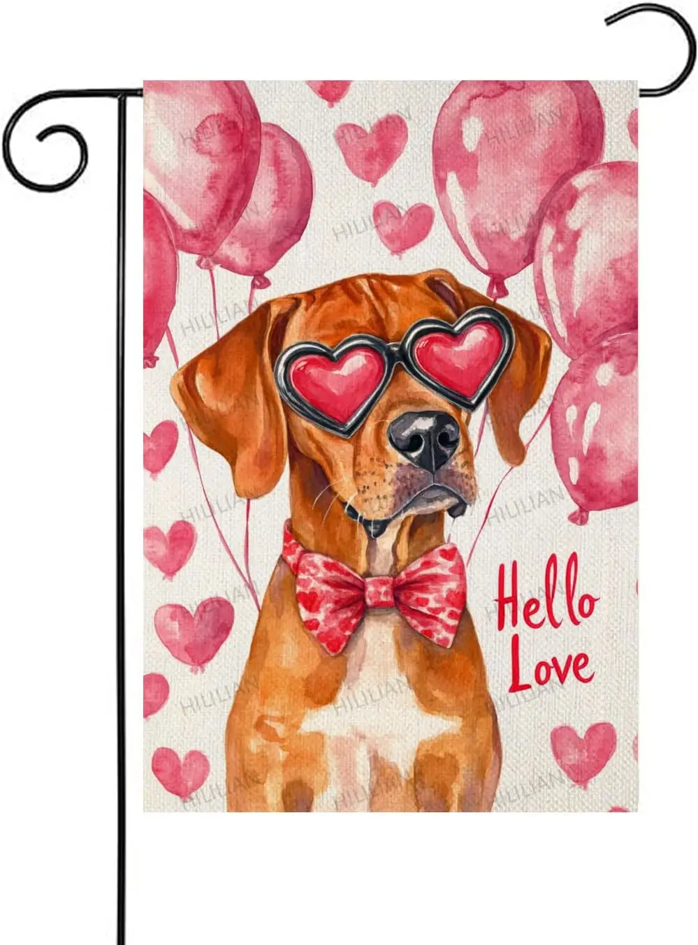 HILILIAN Valentine's Day Rhodesian-Ridgeback-Dog Hello Love Garden Flag, House Yard Plaid Love Heart Outside Decoration, LLO uui