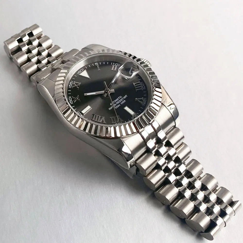 Day Date DJ stely 36/39mm Roman Number Curved Braided Automatic Watch Men S NH35AA Sapphire Crystal Sunburst Luxury