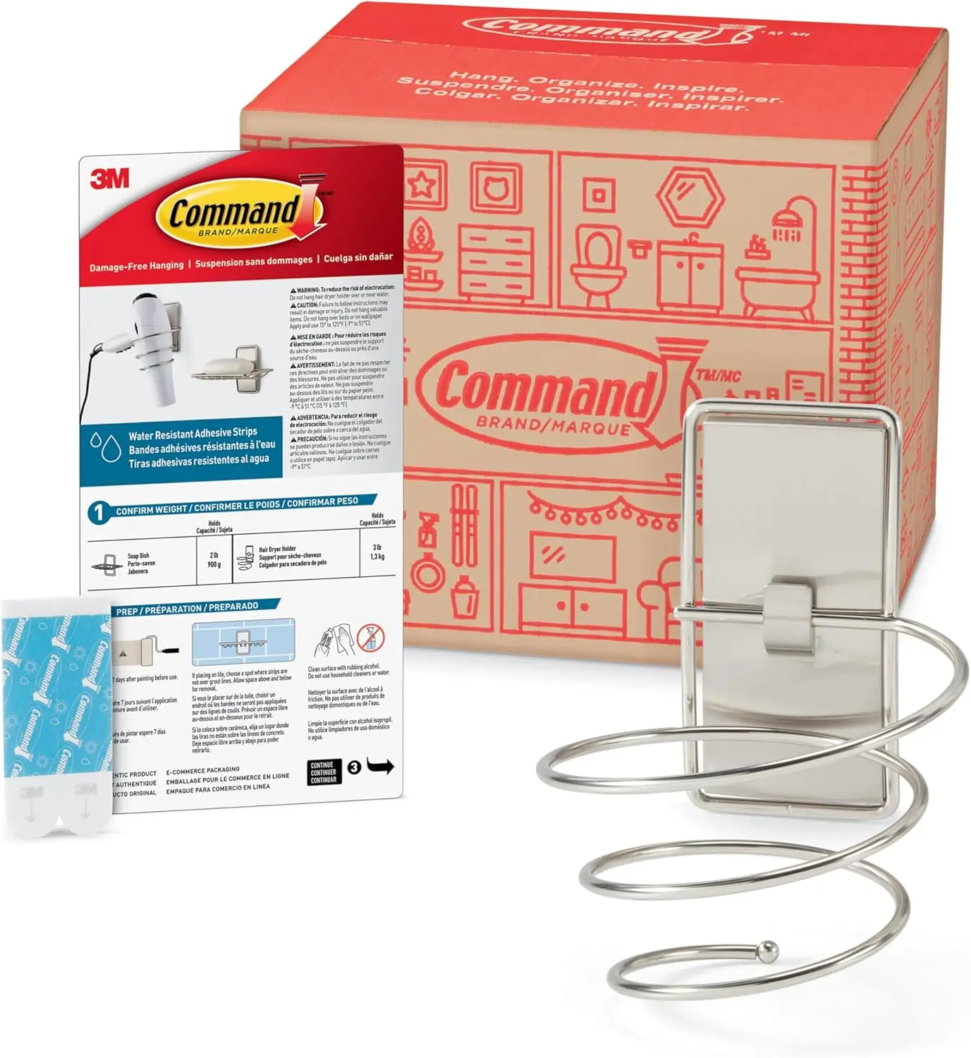 

Water-Resistant Command Towel Bar with Adhesive Strips, Easy Installation for Bathroom Organization