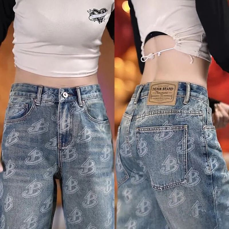 

Мужские джинсы свободного кроя в американском ретро-стиле, с принтом в виде букв, повседневные, из плотного хлопка, в уличном стиле