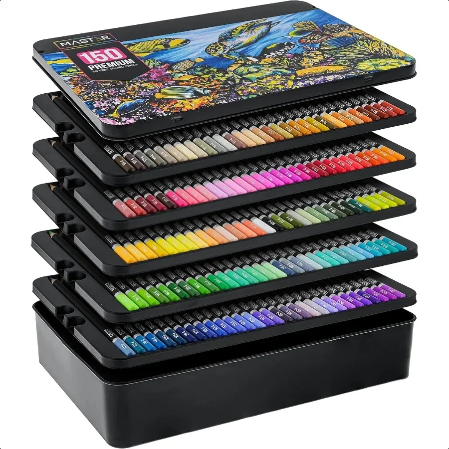 

Master 150 Colored Pencil Mega Set with Premium Soft Thick Core Vibrant Color Leads in Tin Storage Box Profional UltraSmooth Ar
