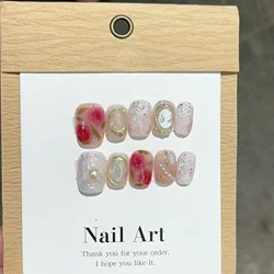 10Pcs Glitter Handmade Press On Nails Short Cute French Ballerina Full Cover False Nails Artificial Manicure Wearable Nail Tips