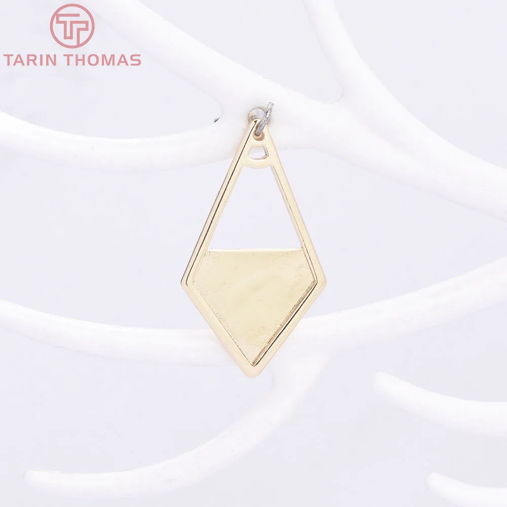 (11048) 4PCS 24K Gold Color Plated Brass Geometric Rhombic Pendants DIY Necklaces Earrings Jewelry Making Accessories Wholesales