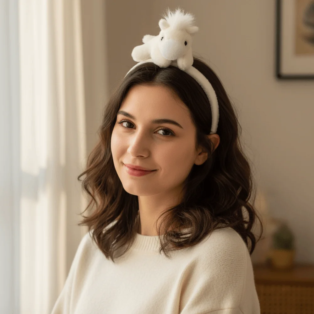 

Cartoon Horse Hair Hoop Mascot Plush 2026 New Year Headband Solid Color Headwear New Year Headpiece Masquerade Party