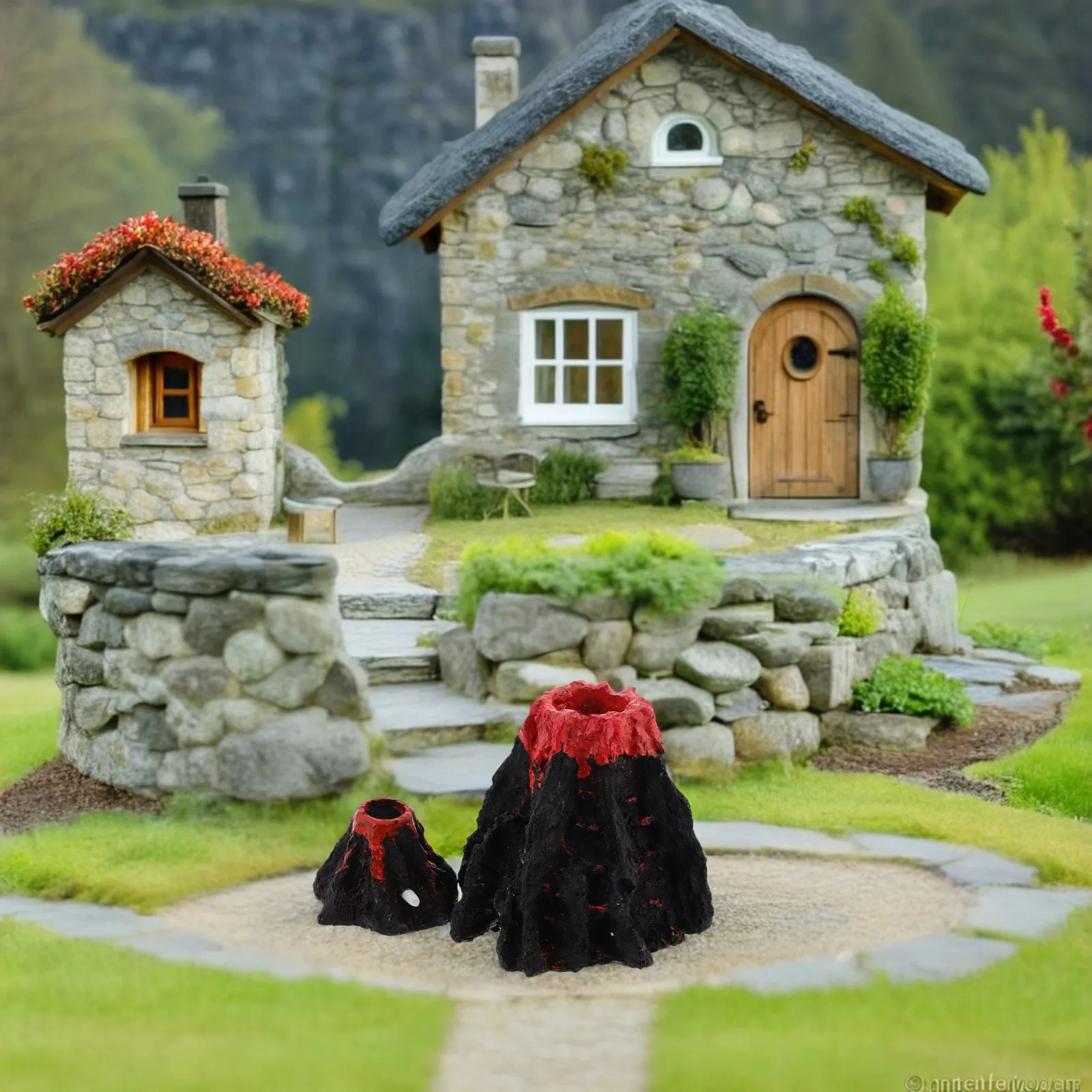 2Pcs Miniature Volcano Resin Sculpture Realistic Volcanic Decoration Aquarium Micro Landscape Tabletop Ornament Science