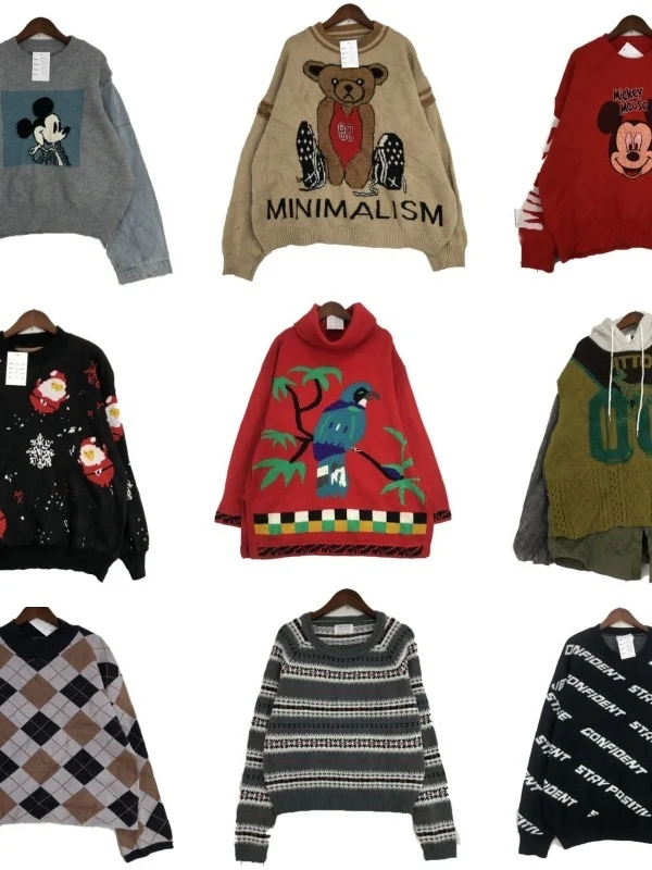 

Vintage Women's Woolen Knitted Sweater Winter Warm Fce Netie Cartoon Embroidery Street Sle Straight Fit Long Sve