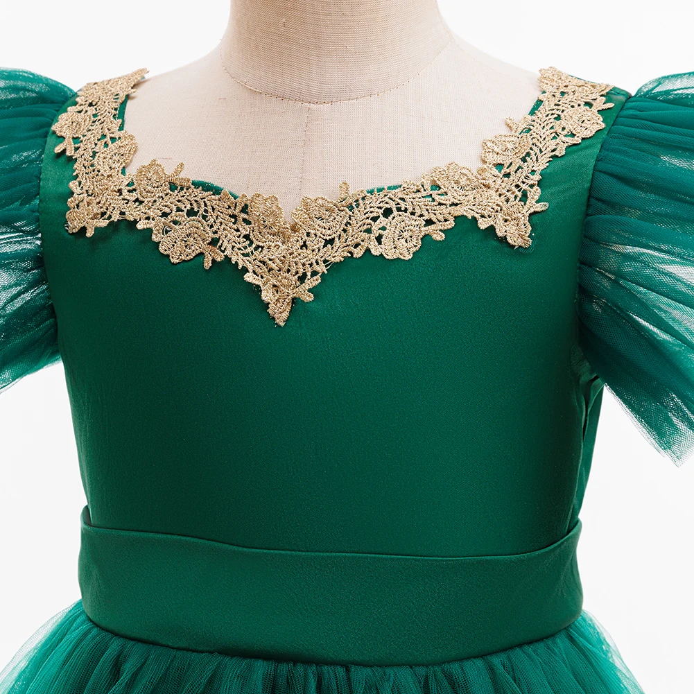 فساتين الأميرة اللطيفة لحفلات عيد الميلاد من الدانتيل على شكل زهرة للأطفال الأنيقات وحفلات أعياد الميلاد وحفلات أعياد الميلاد باللون الأخضر وعيد الميلاد المسائية