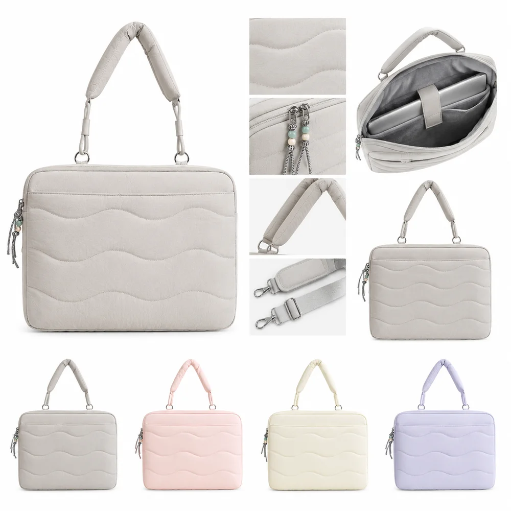 New Portable Laptop Shoulder Bag Quilted Thickened Lining Laptop Sleeve Soft Padded Shockproof Notebook Bag for 15inch Laptop
