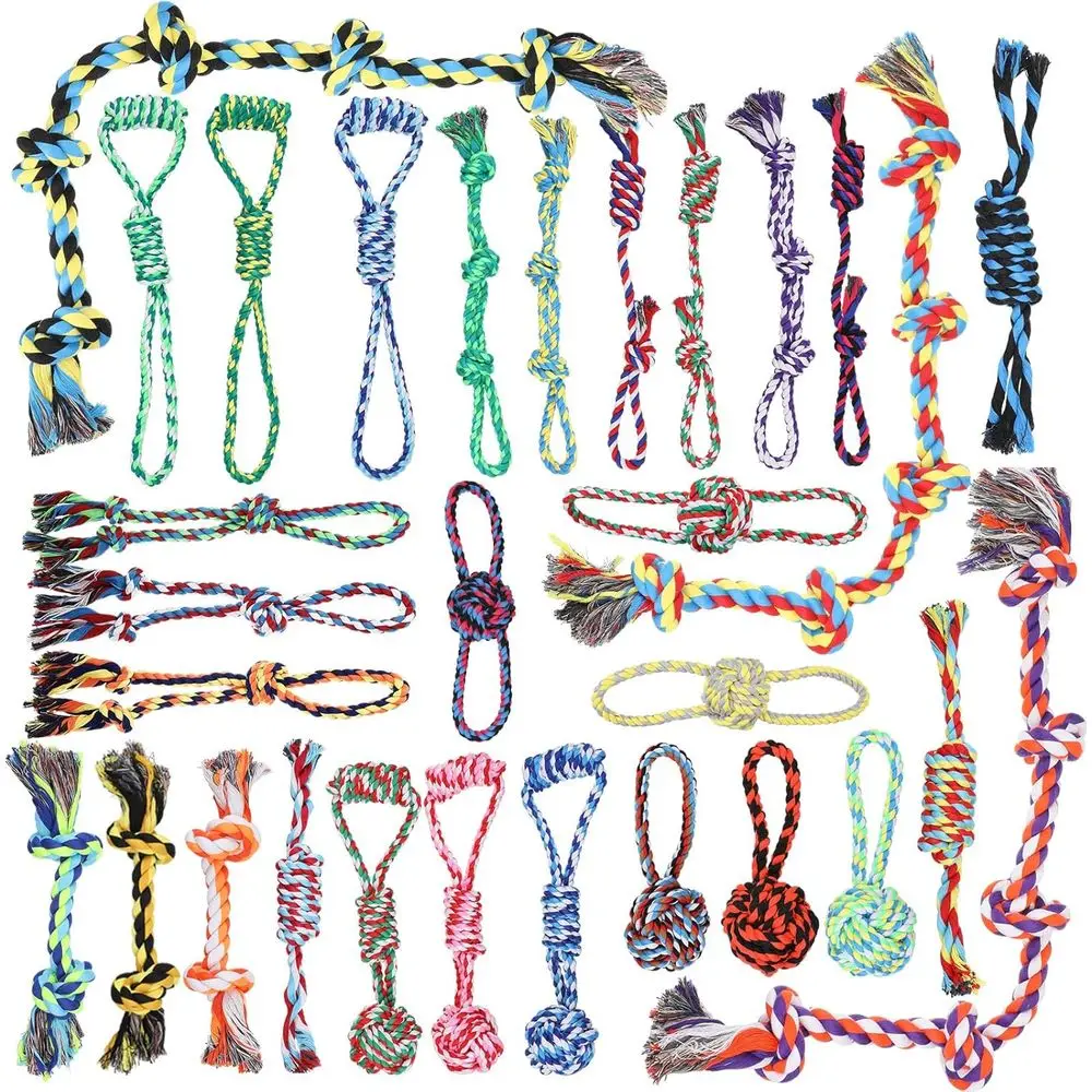 

30 Pack Heavy-Duty Chew Toys for Medium to Large Dogs - Cotton Rope Toys for Teeth Cleaning