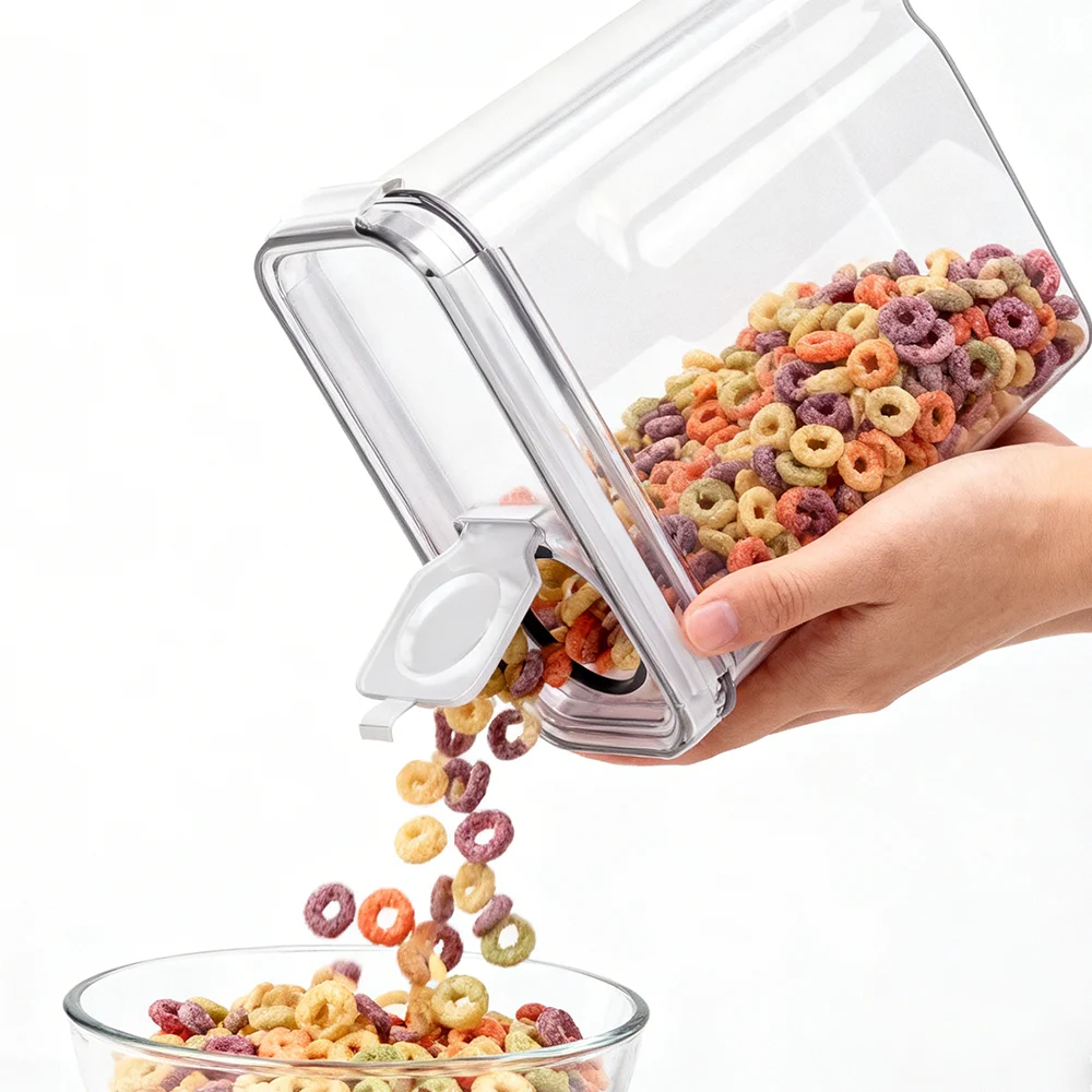 4-teilig/8-teilig/12-teilig 4L Aufbewahrungsbehälter Versiegelte Lebensmittel-Aufbewahrungsbox Müsli-Süßigkeiten-Trockenfutter-Behälter Luftdichtes Müsli-Aufbewahrungsset Transparent – Detail 3