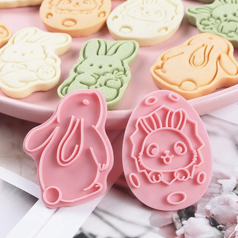 Juego de 8 Cortadores de Galletas con Émbolo y Sellos 3D para Galletas de Pascua, Snacks, Queso y Repostería