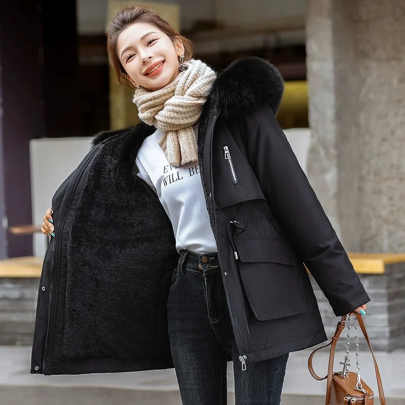 Frauen Parka Mode Langen Mantel Plüsch Futter Mit Kapuze Parkas Neue Winter Jacke Schlank mit Pelz Kragen Warme Schnee Tragen Gepolsterte Kleidung