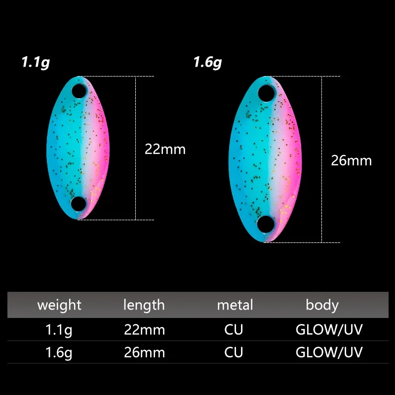 Cebo cuchara UV luminoso giratorio cobre para lubina y trucha