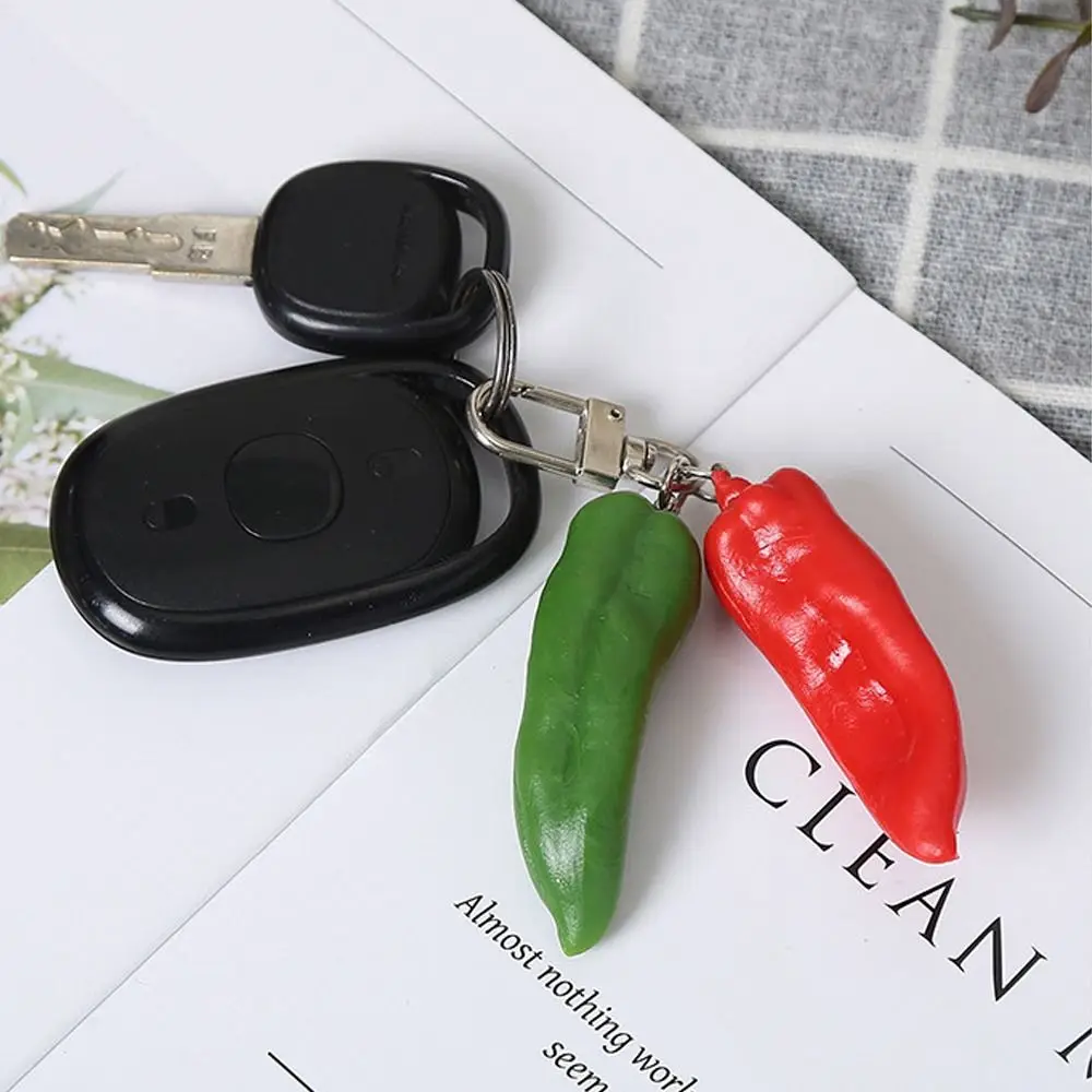 1PC Creative Chili Garlic Food Pendant Keychains Key Ring Women Men Red Color Simulation Vegetable Bag Jewelry Accessories