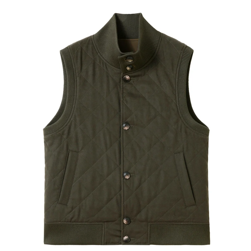 Men's Stand Collar Vest Sleeveless Solid Colour Casual Outerwear Button Front Layering Waistcoat Autumn Winter Everyday Wear