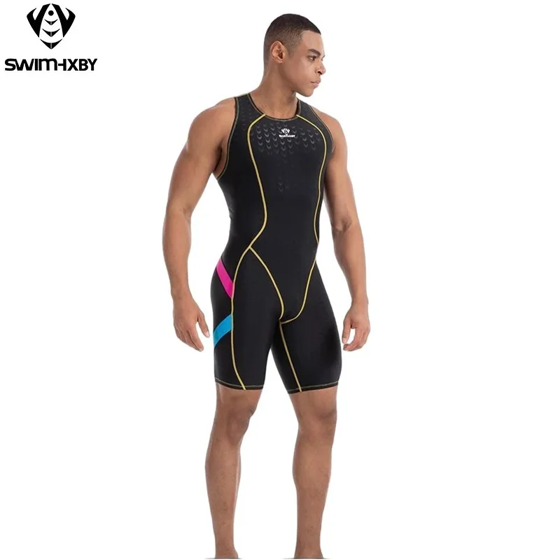 

Sharkskin One Piece Swimsuit Knee Length Racing Swimsuit Male Swimming Outfit HXBY Men Women Professional Sporty Swimwear