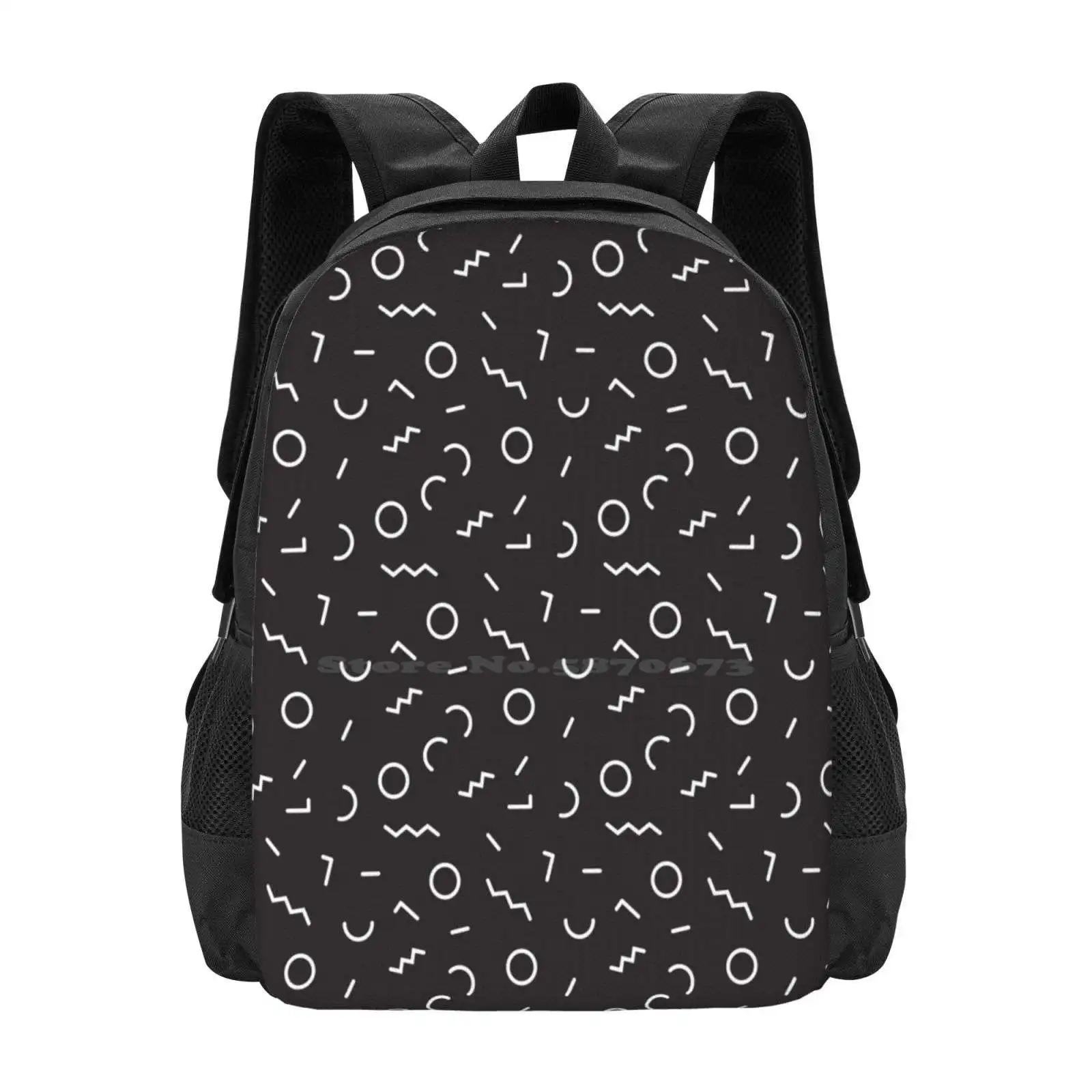 Memphis Style Abstract Pattern ( White / Black ) Pattern Design Bagpack School Bags Memphis Abstract Pattern Black And White